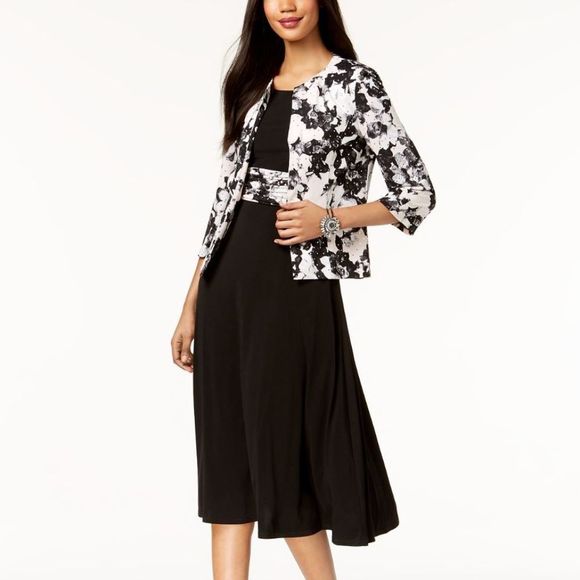 Jessica Howard MetallicDot Floral Midi Ruched High Waistline Dress &‎ Jacket - Picture 1 of 1